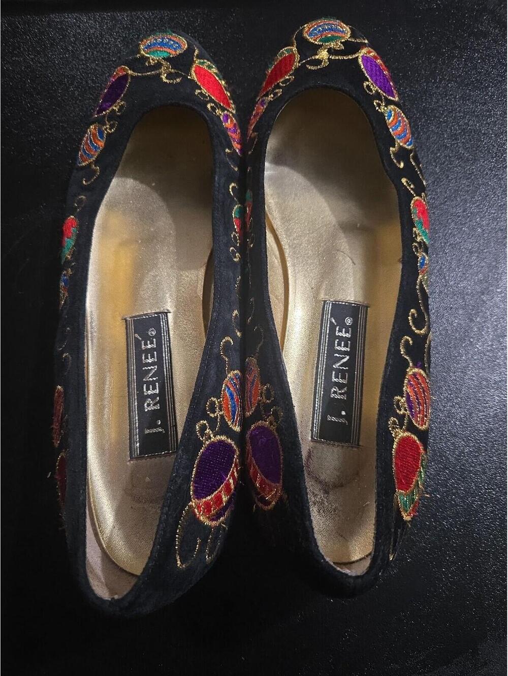 J. Reneé Vintage Christmas Ornament Embroidered Black Velvet Flats - Size 9M - Picture 5 of 5